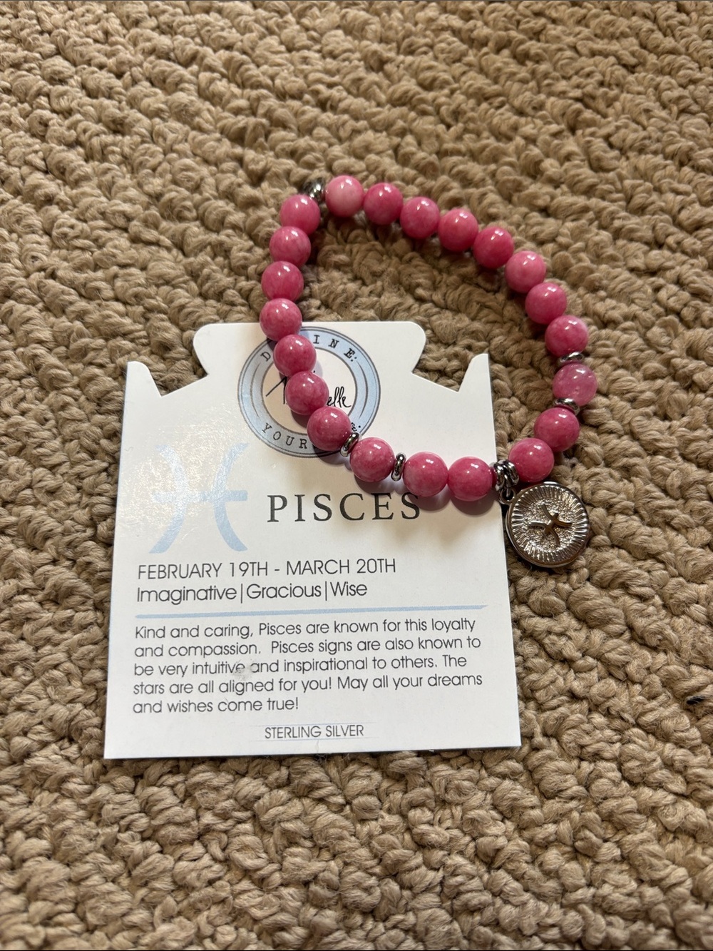 Pisces Pink Beaded Stretch Bracelet with Star Charm
